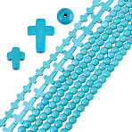 6 Strands 3 Styles Dyed Synthetic Turquoise Beads Strands, Cross Round, Turquoise, 8~16x8~12mm(G-FH0002-46A)