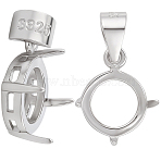 2Pcs Rhodium Plated 925 Sterling Silver Basket Pendant Settings, with Prongs Mounting, Open Back Settings, Flat Round, Platinum, Tray: 8mm, 16mm, Hole: 4.5mm(STER-BBC0008-80)