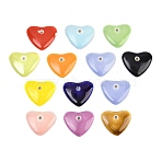 Handmade Porcelain Pendants, Heart Charms, Mixed Color, 27x32x8mm, Hole: 3.5mm(PORC-T136-09M)