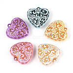Opaque Acrylic Pendants, Heart with Fancy Carving, Mixed Color, 41~42x39.5x16.5mm, Hole: 3mm(SACR-T017-15)