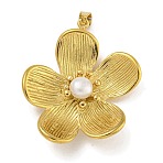 Ion Plating(IP) 304 Stainless Steel Pendants, with ABS Imitation Pearl  Plastic Pendants, Flower, Flower, 33x31x8mm, Hole: 4.5x3mm(STAS-U024-G-02E)