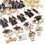 24Pcs 12 Styles Graduation Season Alloy Enamel Pendants, Mixed Shape, with 30Pcs 304 Stainless Steel Jump Rings, Mixed Color, 14~30x6~30x1~2mm, Hole: 1.8~2mm, 2pcs/style(ENAM-FP0001-79)