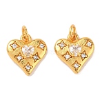Brass Micro Pave Cubic Zirconia Charms, Heart, with Jump Ring, Long-Lasting Plated, Lead Free & Cadmium Free, Real 24K Gold Plated, 11x10x4mm, Hole: 2mm(KK-K364-47G)