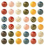60Pcs 3 Styles Wood Beads, Round with Star Pattern, Mixed Color, 10x9mm, Hole: 3mm, 20pcs/style(WOOD-YW0001-75)