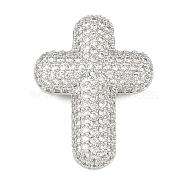 Brass Micro Pave Clear Cubic Zirconia Beads, Cross, Platinum, 29.5x22x8mm, Hole: 2mm(KK-S392-01P)