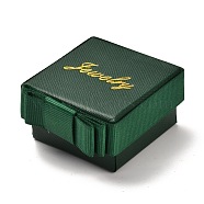 Square & Word Jewelry Cardboard Jewelry Boxes, with Bowknot & Sponge, for Earring, Ring, Necklace and Bracelets Gifts Packaging, Dark Green, 5.5x5.3x3cm, Inner Size: 4.4x4.4cm(CBOX-C015-01A-02)