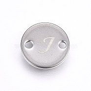 201 Stainless Steel Links connectors, Flat Round, Letter.J, Stainless Steel Color, 8x1mm, Hole: 1.5mm(STAS-H465-01P-8mm-J)