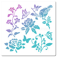 PET Plastic Drawing Painting Stencils Templates, Square, Creamy White, Peony Pattern, 300x300mm(DIY-WH0244-217)
