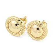 Brass Ear Studs, Flat Round, Real 18K Gold Plated, 12mm(EJEW-P261-08G)
