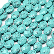 Faceted Oval Synthetic Turquoise Beads Strands, 17x13x6mm, Hole: 1mm, about 13pcs/strand, 8.26 inch(G-R303-14)