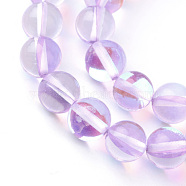 Synthetic Moonstone Beads Strands, Holographic Beads, Dyed, Round, Lilac, 6mm, Hole: 1mm, about 60~62pcs/strand, 14~15 inch(G-R375-6mm-B02)