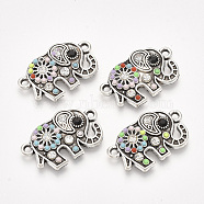 Alloy Links connectors, with Resin and Rhinestone, Elephant, Antique Silver, Colorful, 14x23x3mm, Hole: 1.5mm(PALLOY-S118-42)