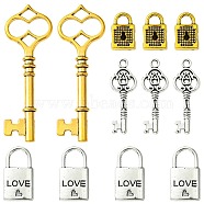 8Pcs 4 Styles Tibetan Style Alloy Skeleton Key Lock Pendants, Antique Silver & Golden, 18~60x8~21x5mm, Hole: 2.5~5mm, 2pcs/style(FIND-FS0002-11)