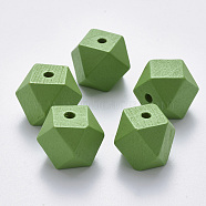Painted Natural Wood Beads, Polygon, Lime Green, 15.5x16x16mm, Hole: 3.5mm(WOOD-Q040-020B-A05)