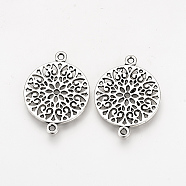 Tibetan Style Alloy Links connectors, Flat Round and Flower, Cadmium Free & Nickel Free & Lead Free, Antique Silver, 24x18x1mm, Hole: 1.5mm, about 720pcs/1000g(TIBE-Q077-05AS-NR)