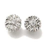 Brass Micro Pave Cubic Zirconia Beads, Round with Snow Flower Charms, Platinum, 5.5x4mm, Hole: 1.1mm(KK-Q001-02P)