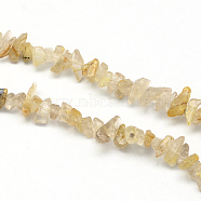 Natural Gold Rutilated Quartz Stone Bead Strands, Chip, 3~9x3~6x1~4mm, Hole: 1mm, about 350pcs/strand, 34.6 inch(G-R192-A20)