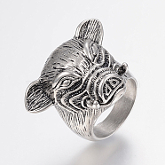 304 Stainless Steel Finger Rings, Wide Band Rings, Piggy Head, Antique Silver, 17~22mm(RJEW-G091-08)