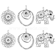 6Pcs 3 Style Alloy Hang Snap Base Pendant, for Interchangeable Snap Charms Jewelry Making, Elephant & Flower, Antique Silver, 50~52.5x48.5~65.5x4.5mm, Hole: 8X4.5mm, 2pcs/style(FIND-HY0003-24)