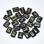 Natural Dyed & Heated Black Agate Cabochons, Rectangle with Runes/Futhark/Futhorc, 20x15x6mm, 25pcs/set(G-T122-26C)