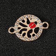 Zinc Alloy Red & Black Enamel Connector Charms, with Crystal Rhinestone, Flat Round with Ladybug, Light Gold, 15x21mm, Hole: 2mm(FIND-TAC0009-32KCG)