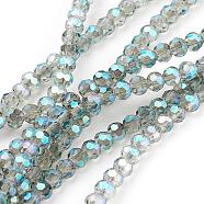 Faceted(32 Facets) Round Electroplate Glass Beads Strands, Turquoise, about 3mm in diameter, hole: 1mm(X-EGLA-D021-72)