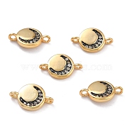Brass Micro Pave Clear Cubic Zirconia Links Connectors, with Enamel, Long-Lasting Plated, Flat Round with Moon, Real 18K Gold Plated, 8.5x13.5x2mm, Hole: 1.2mm(ZIRC-L100-064G)
