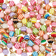 100Pcs Stripe Resin Connector Charms, with Alloy Daisy Spacer Beads and Double Iron Loops, Round, Mixed Color, Golden, 19~20x8mm, Hole: 2~3mm(FIND-DC0002-40)