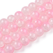 Crackle Baking Painted Imitation Jade Glass Beads Strands, Round, Pink, 8mm, Hole: 1.5mm, about 104~108pcs/strand, 29.72 inch~30.91 inch(75.5~78.5cm)(X1-DGLA-T003-8mm-01)
