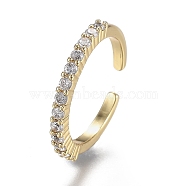 Adjustable Brass Micro Pave Clear Cubic Zirconia Cuff Rings, Open Rings, Long-Lasting Plated, Real 18K Gold Plated, US Size 6(16.5mm)(ZIRC-Z002-11G)