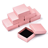Cardboard Jewelry Boxes, for Ring, Earring, Necklace, with Sponge Inside, Square, Pink, 7.4x7.4x3.2cm(CBOX-S018-08C)