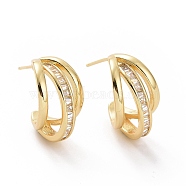 Clear Cubic Zirconia Arch Stud Earrings, Brass Jewelry for Women, Golden, 17x12mm, Pin: 0.8mm(EJEW-C040-03G)