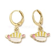 Real 18K Gold Plated Brass Dangle Leverback Earrings, with Colorful Enamel, Food, 23.5x15mm(EJEW-L268-021G-01)