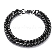 304 Stainless Steel Cuban Link Chain Bracelets, with Lobster Claw Clasps, Faceted, Electrophoresis Black, 8-7/8x3/8 inch(22.5x1cm)(STAS-A028-B064EB)