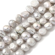 Dyed Natural Cultured Freshwater Pearl Beads Strands, Two Sides Polished, Light Grey, 8~9mm, Hole: 0.5mm, about 23pcs/strand, 6.89''(17.5cm)(PEAR-A006-09D)