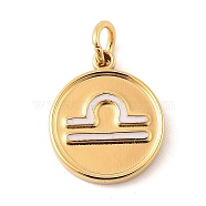 304 Stainless Steel Enamel Charms, with Jump Ring, Flat Round with Twelve Constellations Charm, Libra, 14x12x1.8mm, Hole: 3.5mm(STAS-Z101-10G-09)