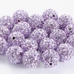 Grade A Rhinestone Beads, Pave Disco Ball Beads, Resin and China Clay, Round, Purple, PP11(1.7~1.8mm), 10mm, Hole: 1.5mm(RB-B026-3)