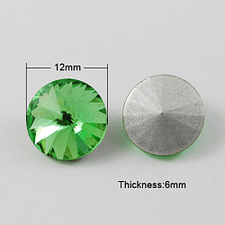 Glass Pointed Back Rhinestone, Rivoli Rhinestone, Back Plated, Cone, Light Green, 12x6mm(RGLA-R003-12mm-5)