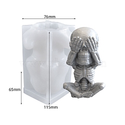 DIY Silicone Statue Candle Molds, For Candle Making, Skull, White, 7.6x6.5x11.5cm(PW-WG39580-02)