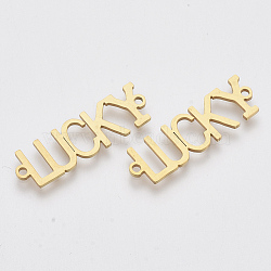 201 Stainless Steel Links connectors, Laser Cut Links, Word Lucky, Golden, 29x9x1mm, Hole: 1.5mm(STAS-N091-31G)