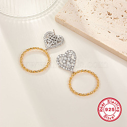 Two Tone Platinum & Golden 925 Sterling Silver Dangle Stud Earrings, with Cubic Zirconia, Round, 52x22mm(QO3492-2)