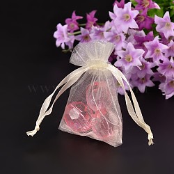 Organza Gift Bags, with Drawstring, Rectangle, Creamy White, 12x10cm(OP001-10)