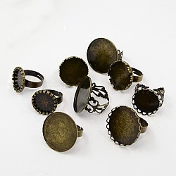 (Holiday Stock-Up Sale)Brass Adjustable Ring Components, Pad Ring Base Findings, Mixed Style, Antique Bronze, 17~19mm(KK-G233-M05)