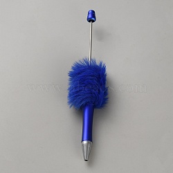 Plastic Ball-Point Pen, Plush Pompom Ball Beadable Pens, for DIY Personalized Pen with Jewelry Beads, Dark Blue, 144x35mm(BT-TAC0003-10H)