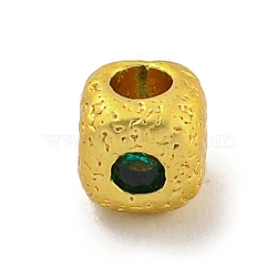 Rack Plating Brass Micro Pave Green Cubic Zirconia Beads, Long-Lasting Plated, Lead Free & Cadmium Free, Cube, Real 18K Gold Plated, 3.7x3.7x3.7mm, Hole: 1.2mm(KK-L215-303G)