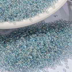 MIYUKI Round Rocailles Beads, Japanese Seed Beads, (RR2443) Transparent Light Marine Blue Gold Luster, 15/0, 1.5mm, Hole: 0.7mm, about 5555pcs/bottle, 10g/bottle(SEED-JP0010-RR2443)