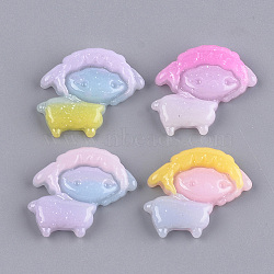Resin Cabochons, with Glitter Powder, Sheep, Mixed Color, 19x21.5x4.5mm(CRES-T010-56)