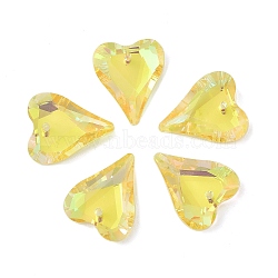 Electroplated Glass Pendants, Heart Charms, Back Plated, Faceted, Gold, 17.5x14x5mm, Hole: 1.2mm(EGLA-M029-05-08)
