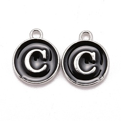 Platinum Plated Alloy Charms, Cadmium Free & Lead Free, with Enamel, Enamelled Sequins, Flat Round with Letter, Letter.C, 14x12x2mm, Hole: 1.5mm(X-ENAM-S118-02C-P)