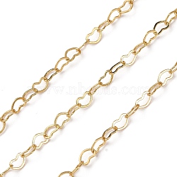 Brass Heart Link Chains, Lead Free & Cadmium Free, Rack Plating, Long-Lasting Plated, with Spool, Soldered, Real 18K Gold Plated, 2.5x4x0.5mm(CHC-H113-14B-G)